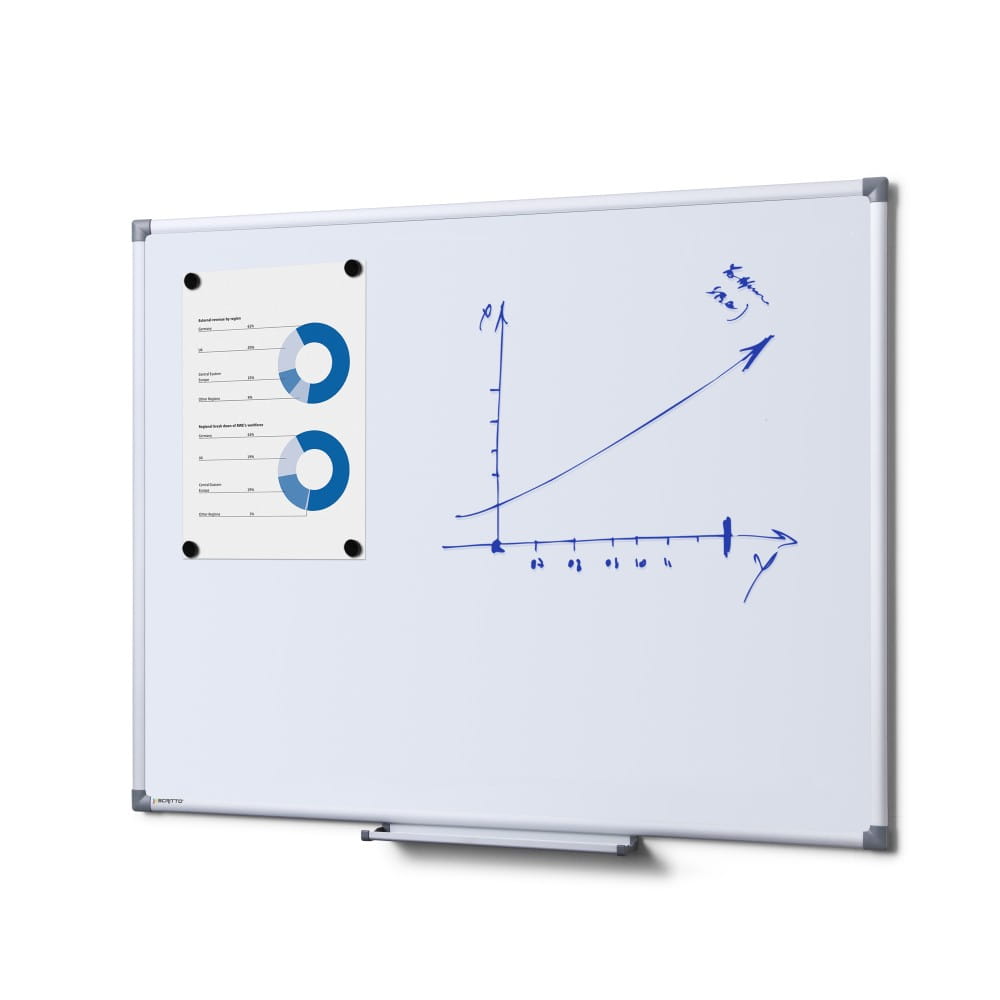 Magnetyczna tablica suchościeralna SCRITTO® Economy 90 x 60 cm biała tablica suchościeralna magnetyczna do urzędu szkoły biura do pisania markerem pisakiem flamastrem suchościeralnym