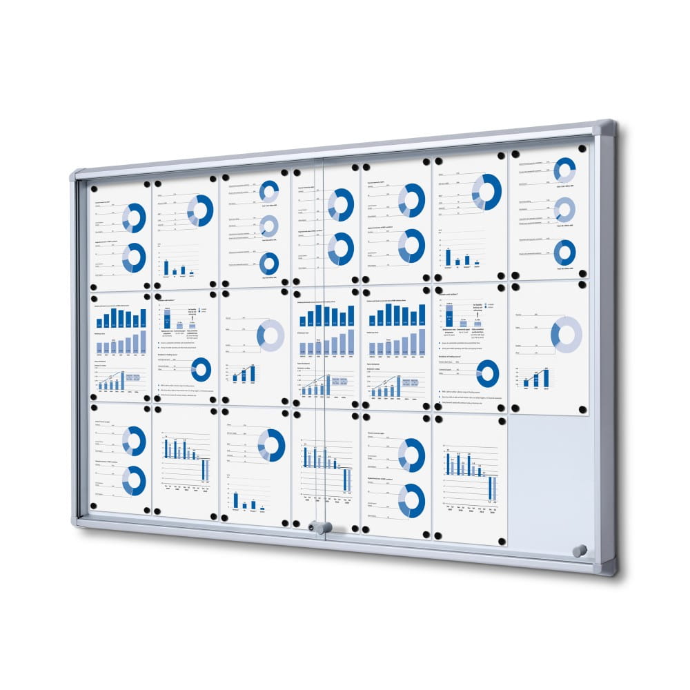 Gablota magnetyczna SL 21xA4 154x92 cm z przesuwanymi drzwiami zamykana na kluczyk do użytku wewnętrznego gablota wewnętrzna z certyfikatem trudnopalności B1 gablota ogłoszeniowa gablota informacyjna tablica ogłoszeń tablica informacyjna