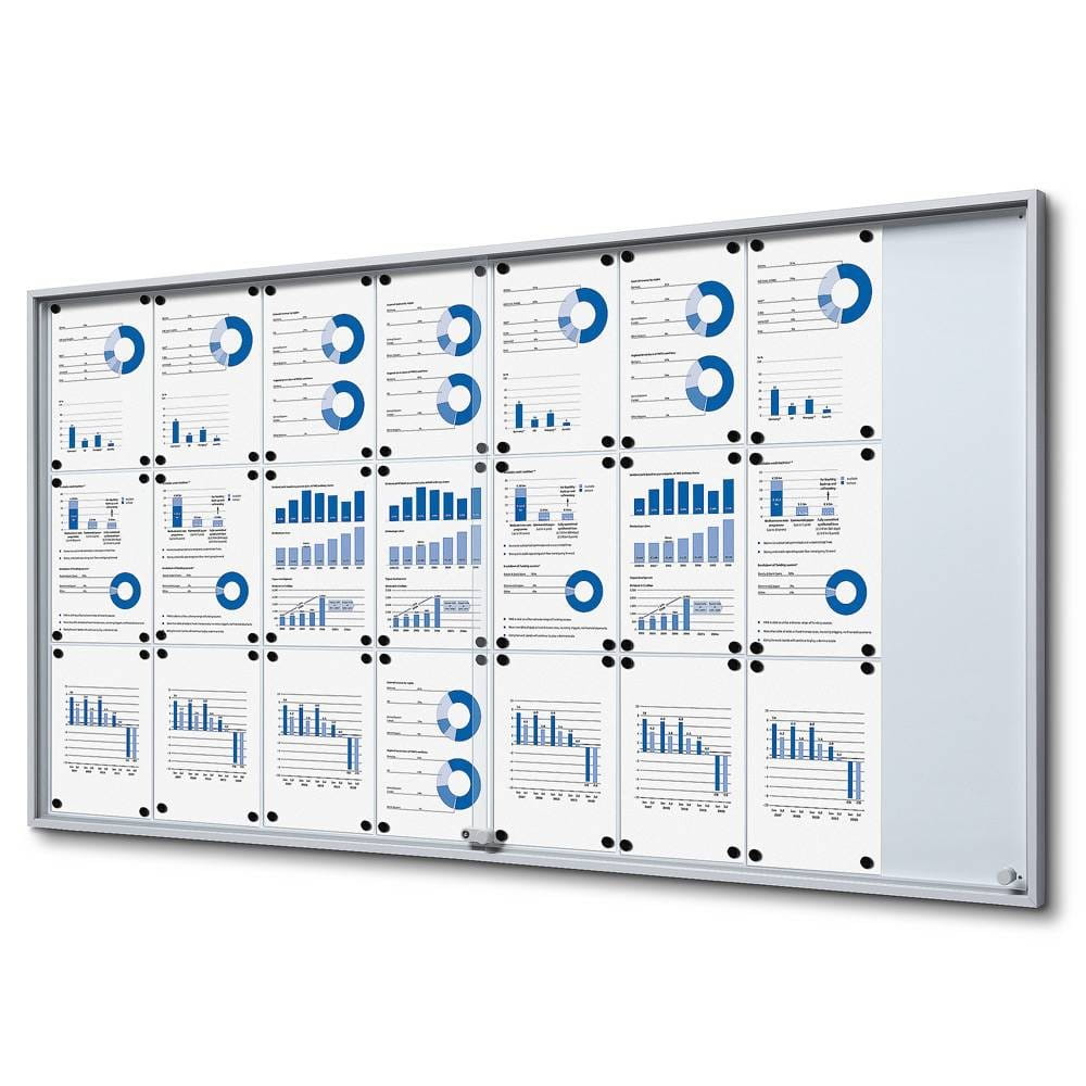 Gablota magnetyczna SLIM 24xA4 175x92 cm z przesuwanymi drzwiami zamykana na kluczyk do użytku wewnętrznego gablota wewnętrzna gablota ogłoszeniowa gablota informacyjna tablica ogłoszeń tablica informacyjna