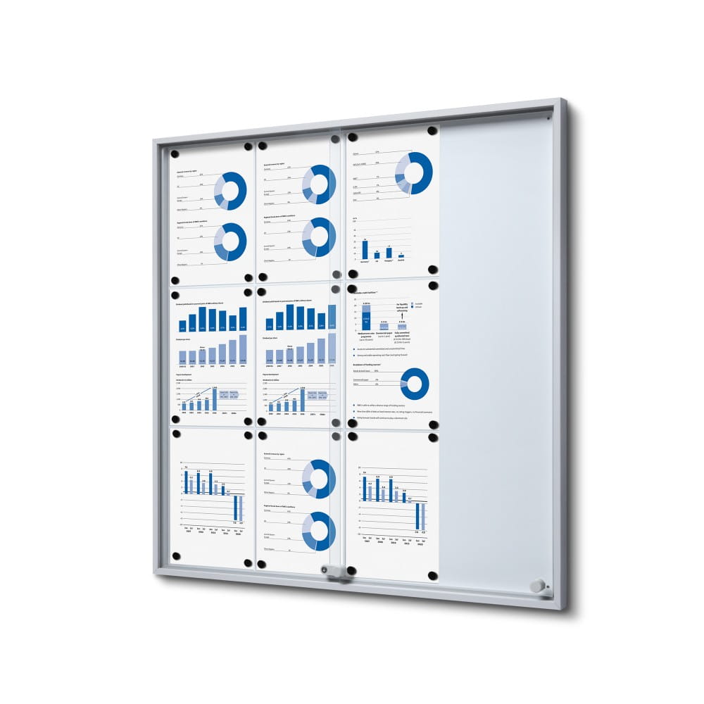 Gablota magnetyczna SLIM 12xA4 88x92 cm z przesuwanymi drzwiami zamykana na kluczyk do użytku wewnętrznego gablota wewnętrzna gablota ogłoszeniowa gablota informacyjna tablica ogłoszeń tablica informacyjna
