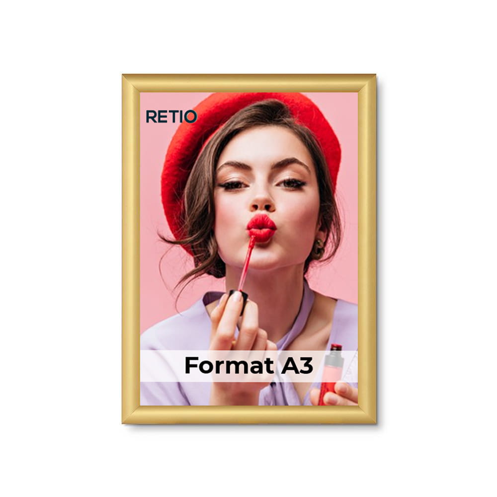 Ramka zatrzaskowa KRAST A3 (29,7 x 42,0 cm) aluminiowa złota z ostrym prostym narożnikiem rama ramka plakatowa OWZ ścienna na plakat na zdjęcia profil 25 mm