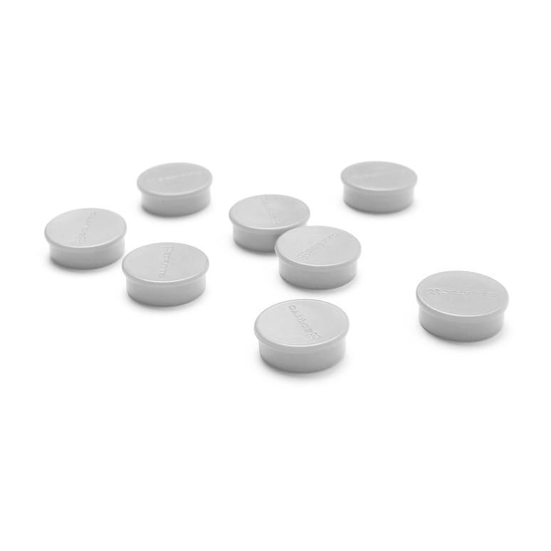 Zestaw 8 magnesów SCRITTO® o średnicy 20 mm do magnetycznych tablic suchościeralnych magnesy do tablic do tablicy magnetycznej - białe magnesy