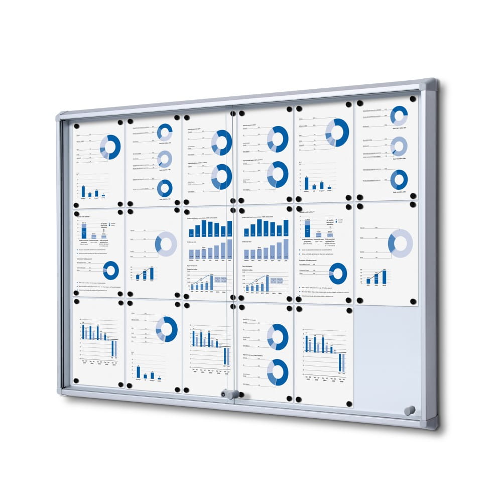 Gablota magnetyczna SL 18xA4 132x92 cm z przesuwanymi drzwiami zamykana na kluczyk do użytku wewnętrznego gablota wewnętrzna z certyfikatem trudnopalności B1 gablota ogłoszeniowa gablota informacyjna tablica ogłoszeń tablica informacyjna