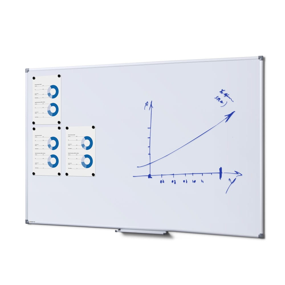Magnetyczna tablica suchościeralna SCRITTO® Economy 150 x 100 cm biała tablica suchościeralna magnetyczna do urzędu szkoły biura do pisania markerem pisakiem flamastrem suchościeralnym