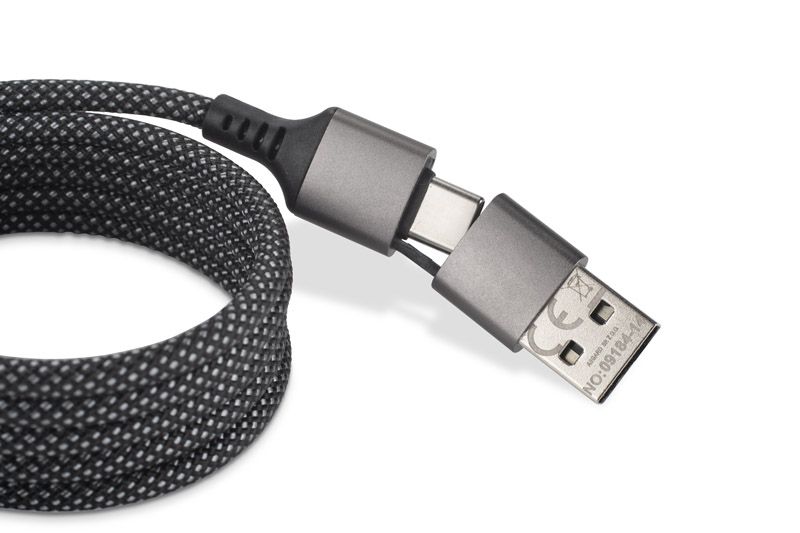 Magnetyczny kabel do ładowania ALEKSA srebrny z logo