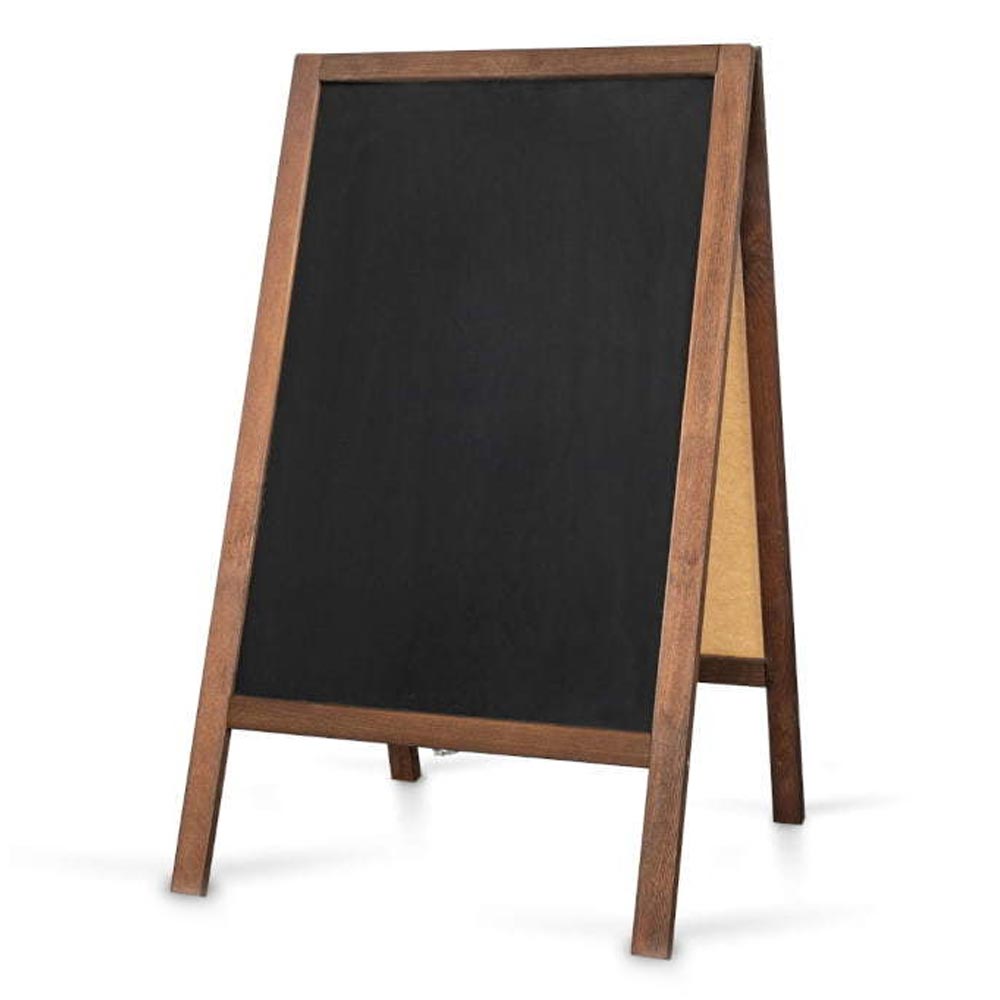 Dwustronny drewniany potykacz informacyjny kredowy (61 x 118 cm) do pisania stojąca tablica