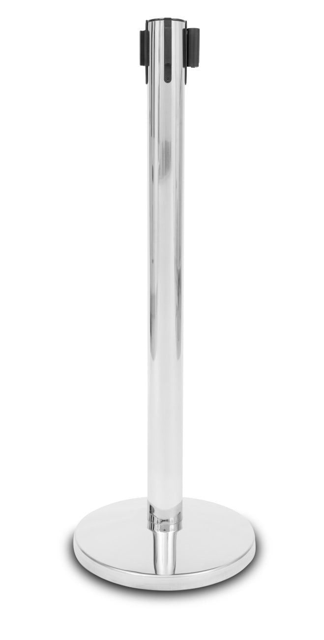 Prezentacja słupka z taśmą - Słupek z taśmą zwijaną 235 cm P-EXTBE - Chromowany - Słupek odgradzający hotelowy słupek z taśmą zwijaną do Hotelu do Restauracji do strefy VIP
