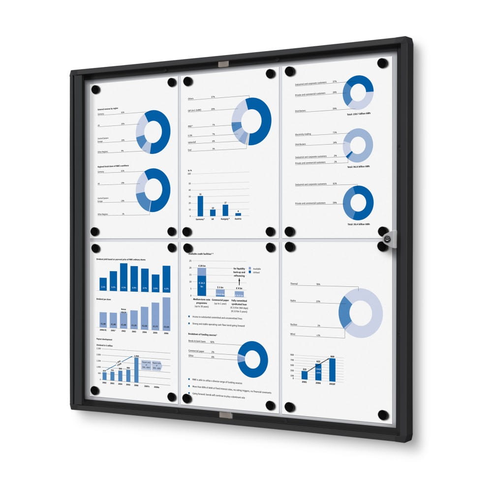 Wersja w kolorze czarnym - Gablota magnetyczna XS 6xA4 66x61 cm zamykana na kluczyk do użytku wewnętrznego gablota wewnętrzna gablota ogłoszeniowa gablota informacyjna tablica ogłoszeń tablica informacyjna