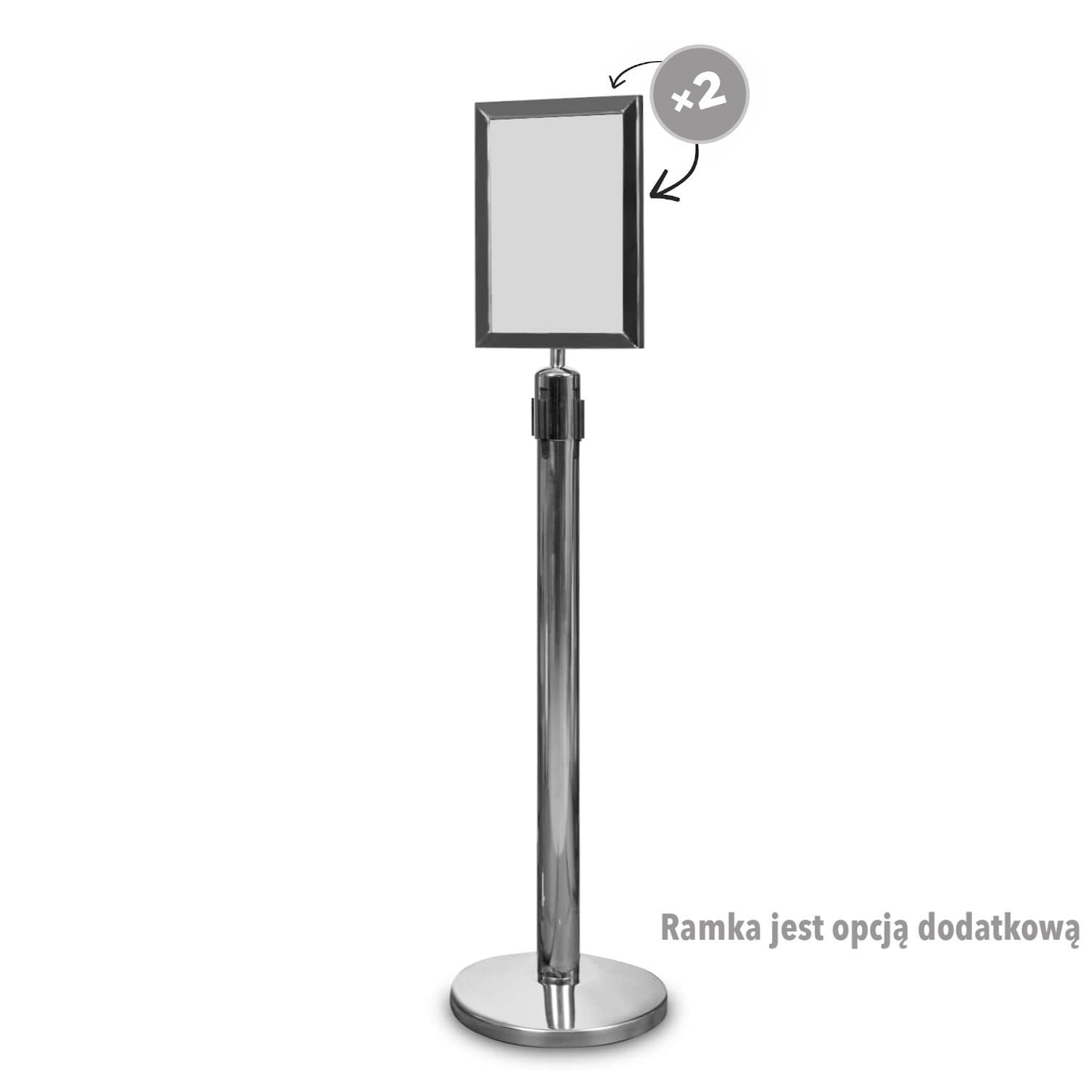 Słupek w wariancie z ramką - Słupek z taśmą zwijaną 235 cm P-EXTBE - Chromowany - Słupek odgradzający hotelowy słupek z taśmą zwijaną do Hotelu do Restauracji do strefy VIP