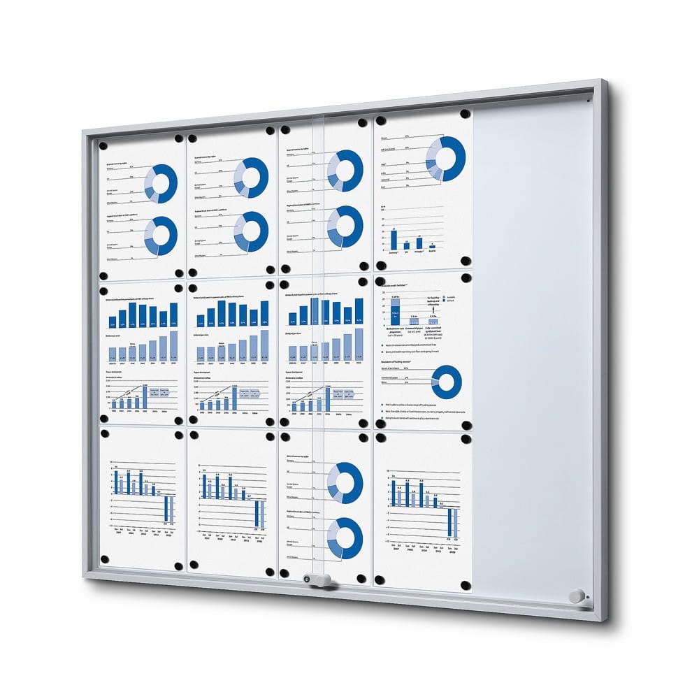 Gablota magnetyczna SLIM 15xA4 110x92 cm z przesuwanymi drzwiami zamykana na kluczyk do użytku wewnętrznego gablota wewnętrzna gablota ogłoszeniowa gablota informacyjna tablica ogłoszeń tablica informacyjna